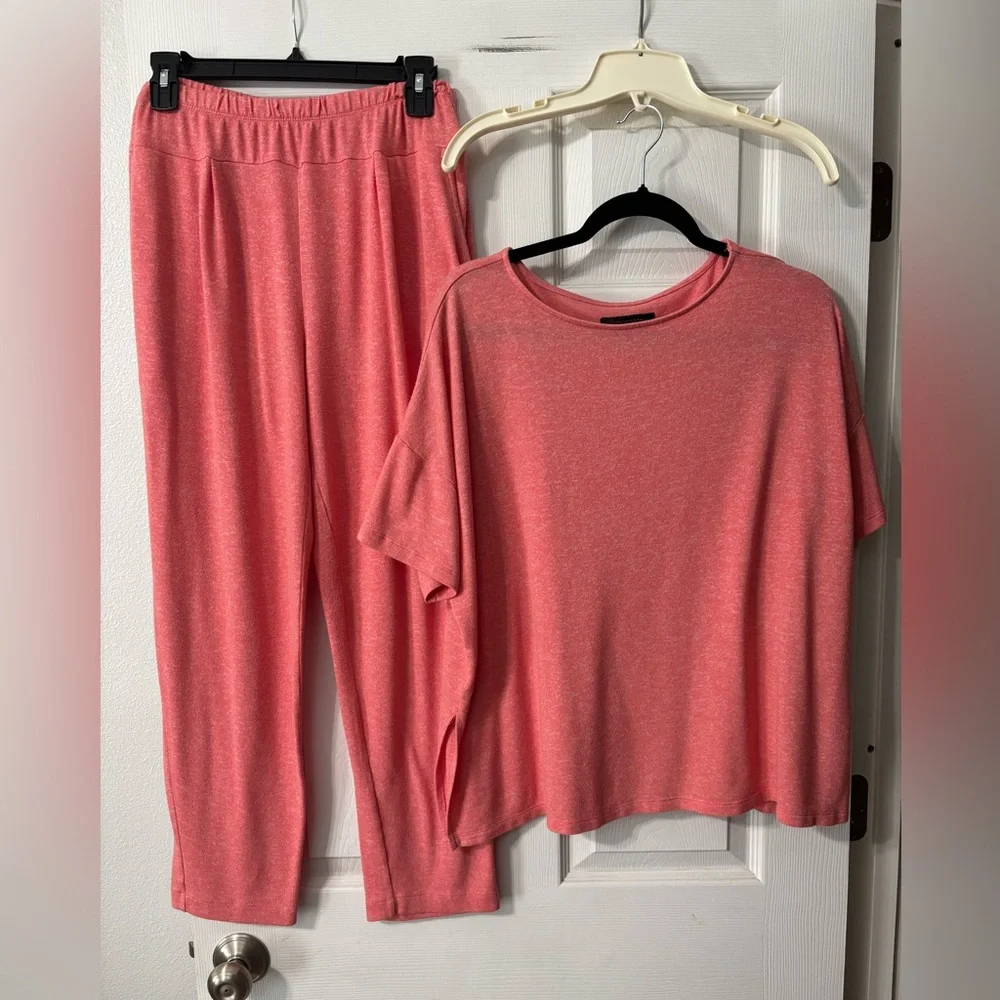 DONNA KARAN Coral Medium Sunset To Sunrise Short Sleeve Pajamas Set Sleep